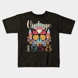 Floral Butterfly Retro Vintage 1958 65th Birthday Kids T-Shirt